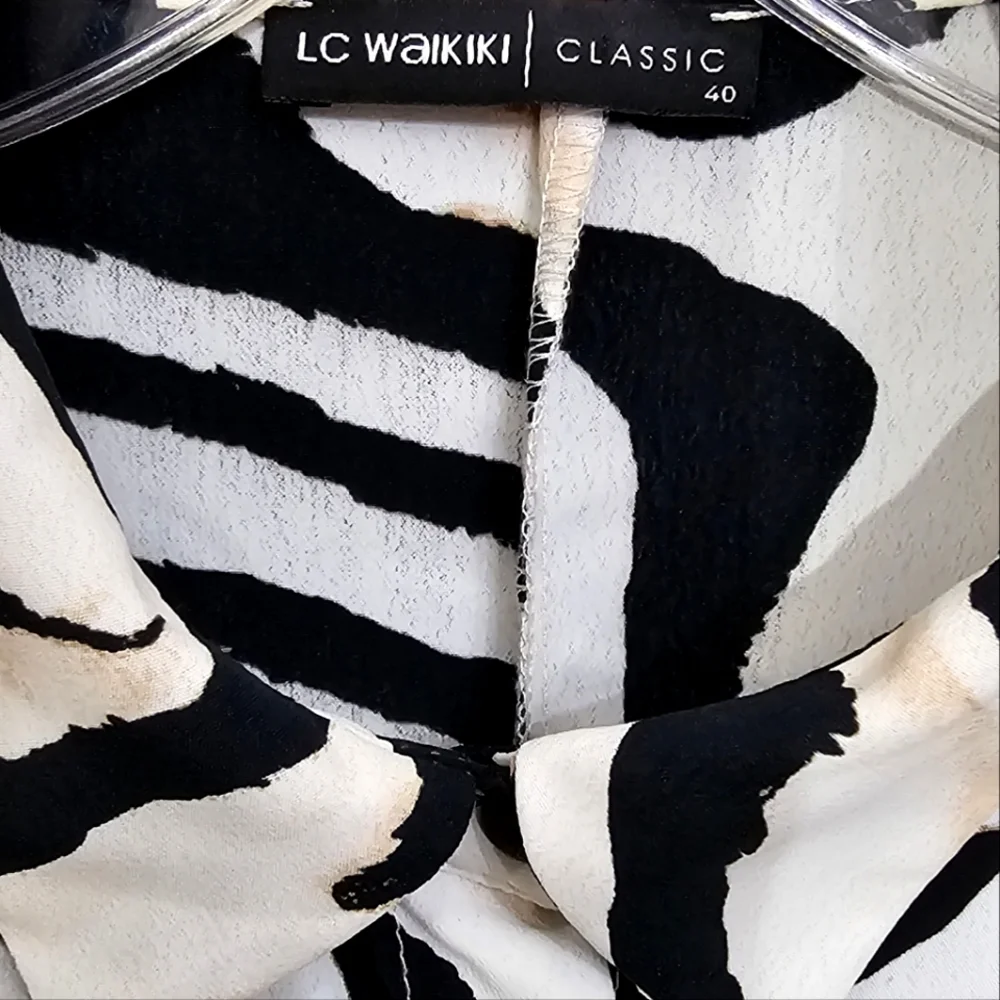 Nwot LC Waikiki Classic Longsleeve White/Black/Tan Animal Print Maxidress - Picture 3 of 16